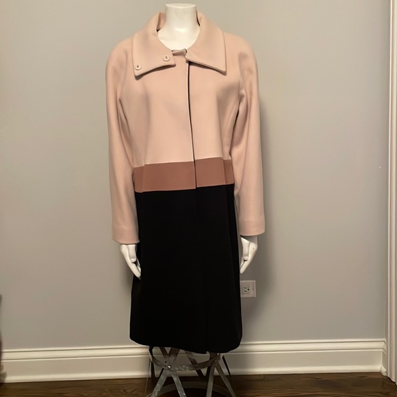 Fleurette Loro Piana Camel, Black and Tan Wool Car Coat Size 14 - Picture 3 of 12